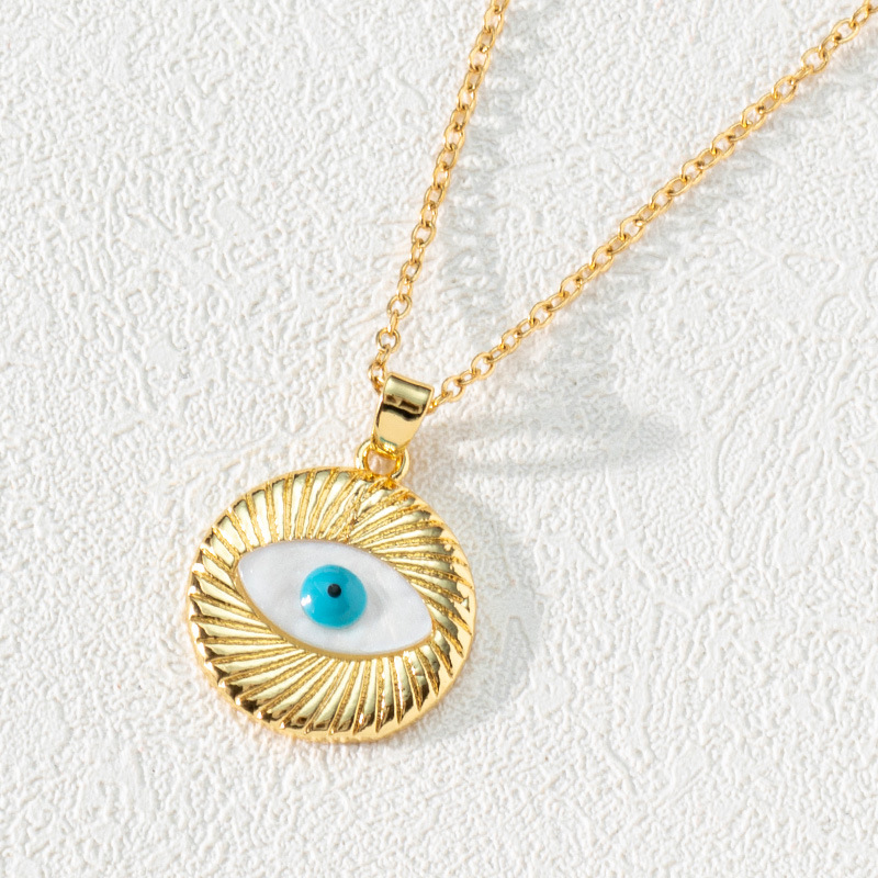 Gold necklace Fashionable Evil Eye Necklace Zircon Drip Oil Pendant Brass Gold Plated Retro Eyelash Design necklace for women and men