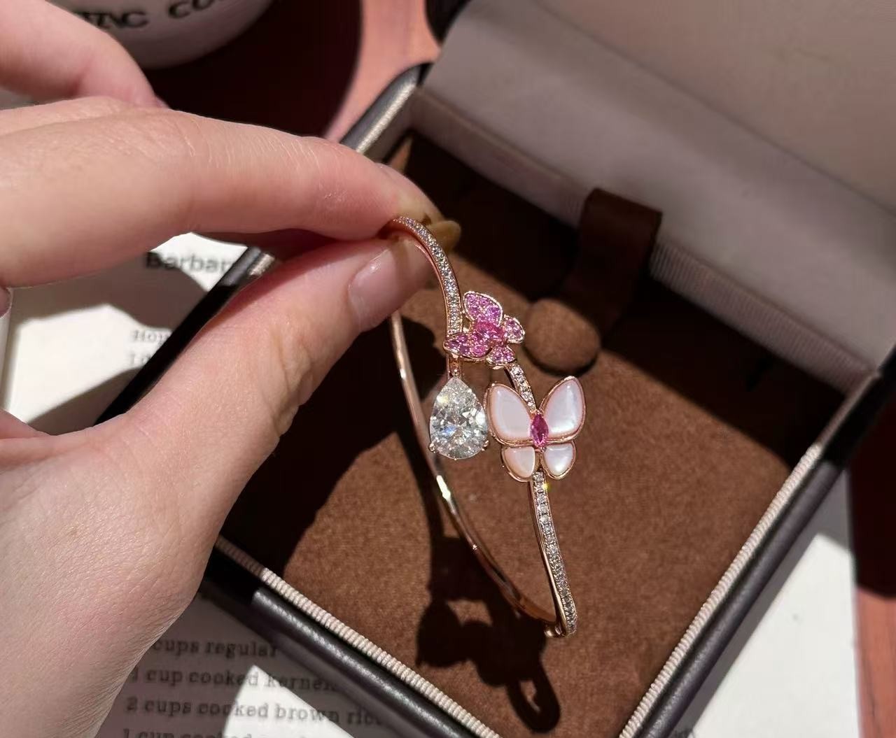 TaiYang New Gold Plated Copper Cat's Eye Butterfly Bracelet, Full Zirconia Teardrop Bangle with Elegant Floral Accents