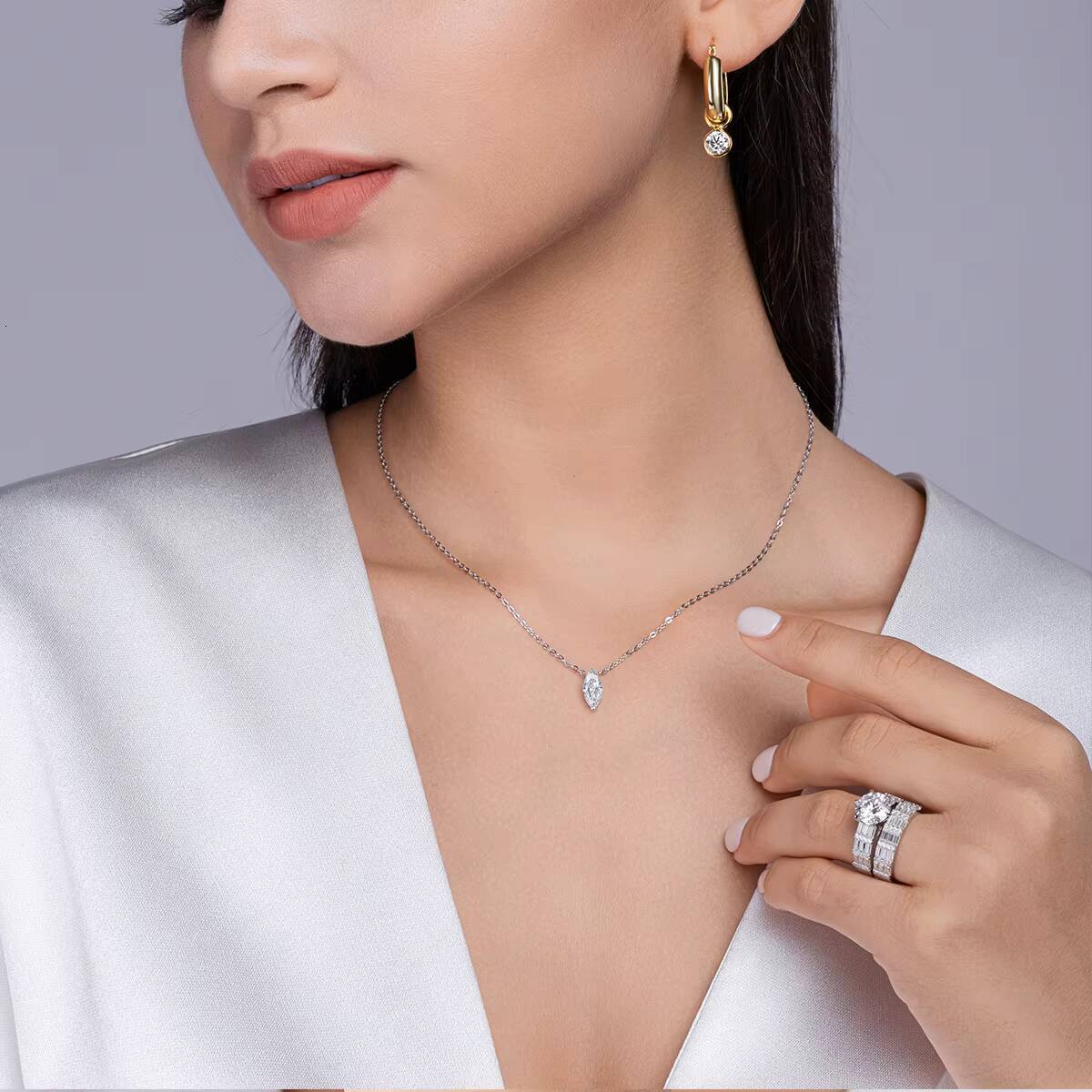 Zanlong 14883 Eternity Band 3ct Main Stone New Design 925 Sterling Silver 18K Gold Plated Moissanite Ring Set