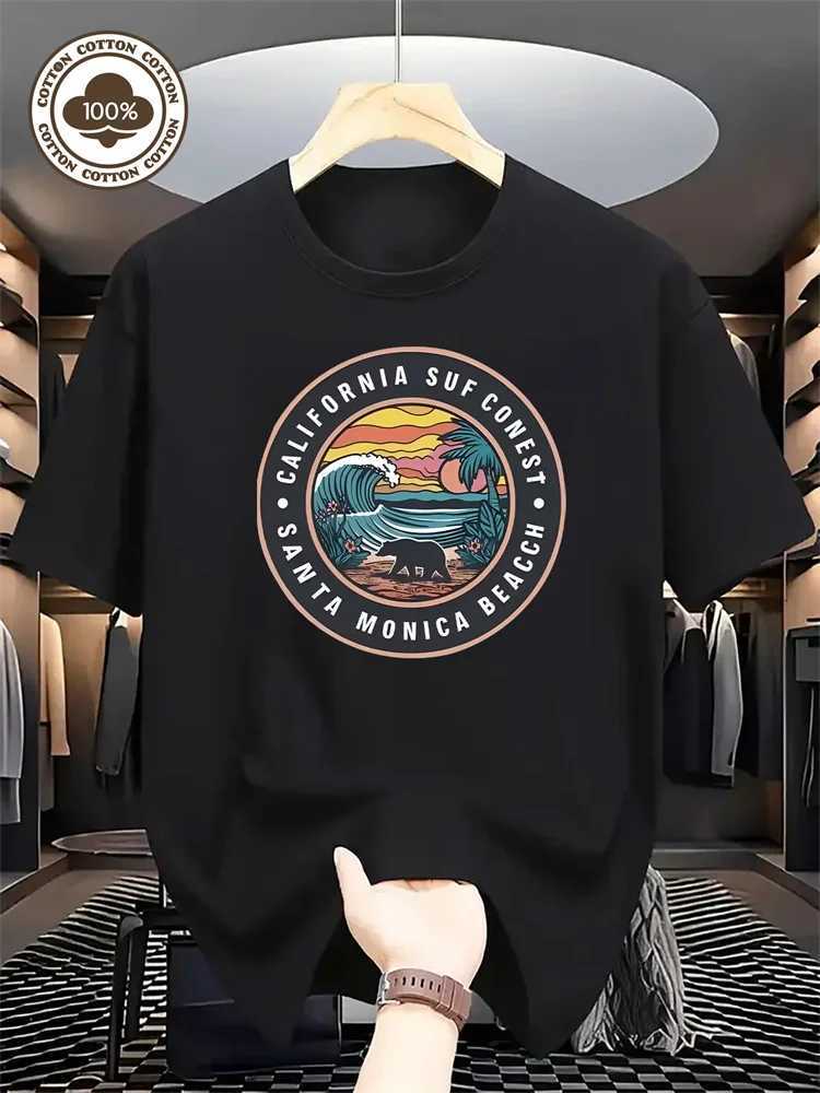 Mens Pure Cotton Shortsleeved California Surfing Competition Santa Monica Beach Pattern Printed Tshirt for Outdoor Use S2XLXJ251023