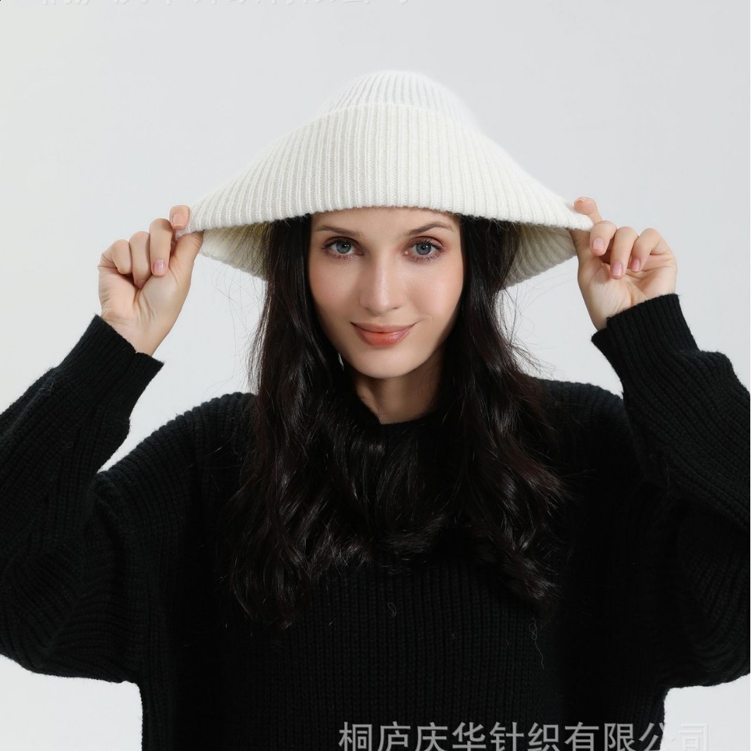 HighEnd New Rabbit Fur Knitted Wool Hat Women Trendy Autumn Winter Cold Hat Warm Pullover Knitted Hat 241114