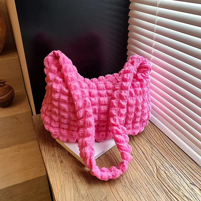 Pleated Embroidered Crossbody Solid Color Bubbles Cloud Shoulder Bags Large Tote Bucket Bag Underarm for Women 251018