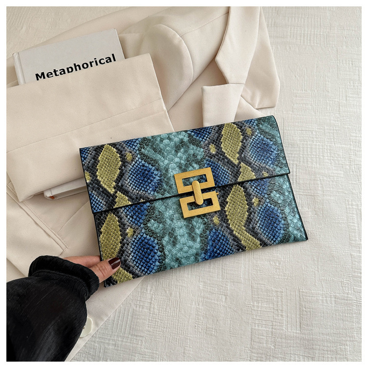 Luxury Brand Designer Bag Snakeskin Pattern Colorful Clutch Bag For Women 2024 Spring Summer New Fashion Personality Ultra-Thin Classified Storage Env