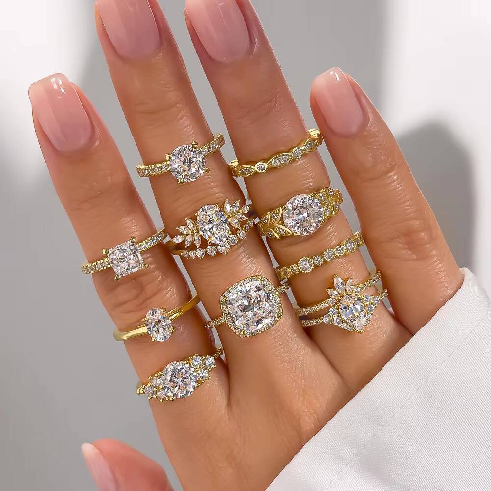 Fine Jewelry Factory Engagement 1ct 2ct Oval Emerald Cut Moissanite Hollow Gold Ring Anillos Oro 14k 18k Original