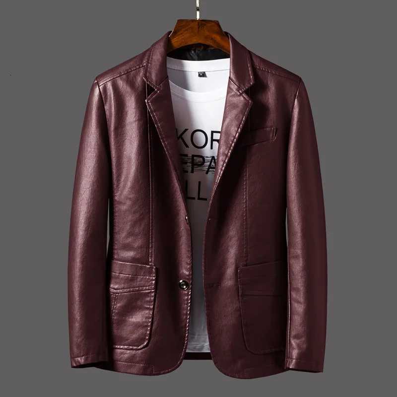 Single Breasted Men Faux Leather Long Sleeve Solid Jacket Leathers Cardigan Outerwear Turn Down Collar Spliced Pockets 2025 W251023