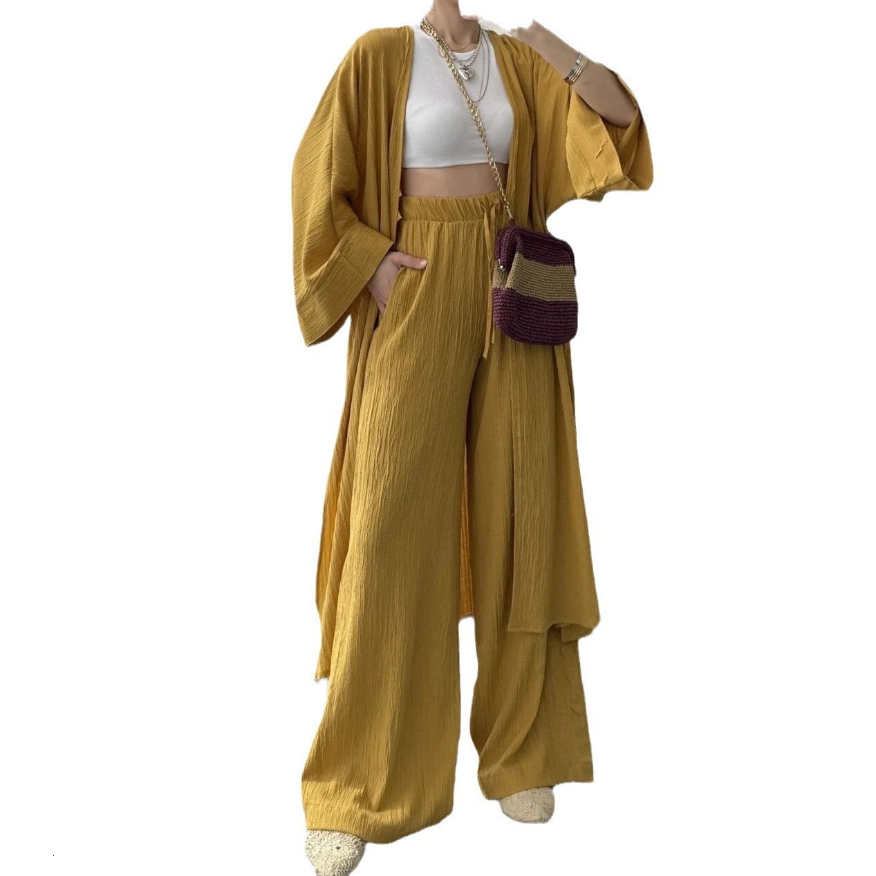 Women's designer fashion European and American autumn new style pleated texture split straight leg wide leg pants two-piece set