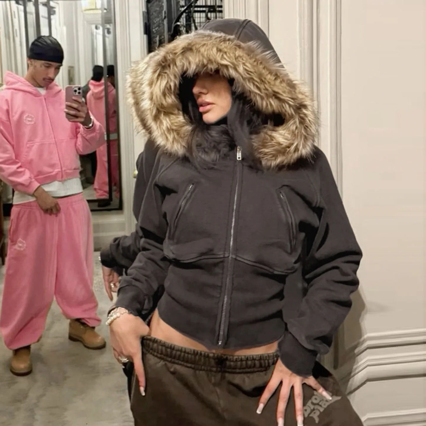 2025 Autumn Winter Hooded Jackets Fashion Women Long Sleeve Slim Y2K Zipper Vintage Coats High Street Fleece Pocket Outwear 251018