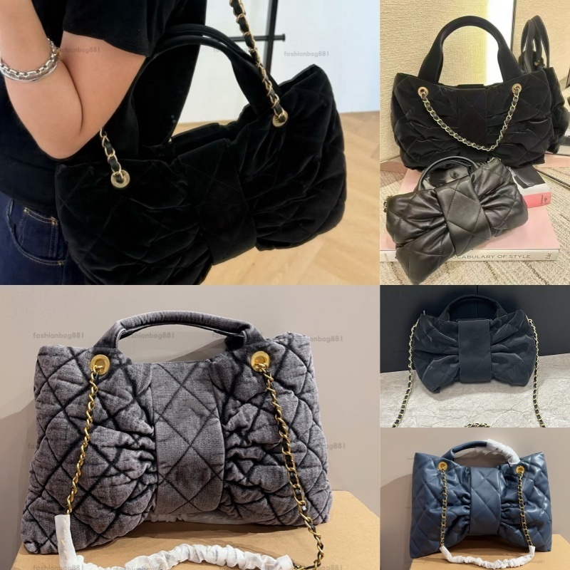 Bow Tote Airport Bag Designer Lady Shoulder Bags Genuine Leather L Denim Checkered Gold Metal Buckle Matelasse Chain Luxury Handbag Underarm Sacoche Crossbody 40cm
