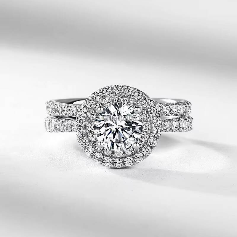 POYA Classic 1CT Moissanite Wedding Ring S925 Pure Silver Engagement Couple Ring Romantic Jewelry Gifts Parties Anniversaries