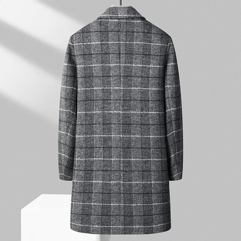 High Quality Mens Casual MidLength Plaid Woolen Coats Winter Outwear Warm Tops Overcoat Thick Striped Wool Windbreaker Jackets 251023