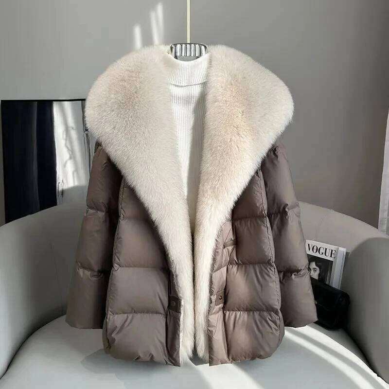 High End Faux Fox Detachable Large Lapel Fur Jacket For Women 2025 Winter New Medium Long Loose White Goose Down Coats womens coat