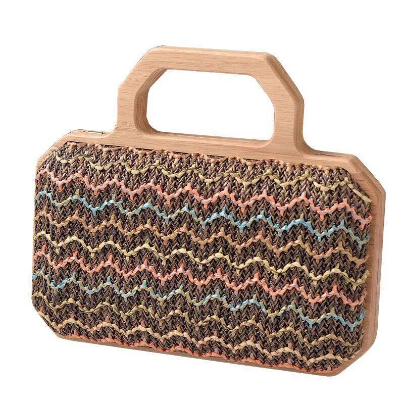 Designer Bags 2025 New Wooden Portable Woven Straw Fashion Handbag Daily Senior Dinner Bag Banquet Niche Luxury Bag
