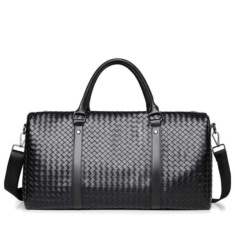 New Large Capacity Travel Bag Mens Casual Short Distance Handbag Plaid Woven Gym Bag Single Shoulder Crossbody Bag W251023