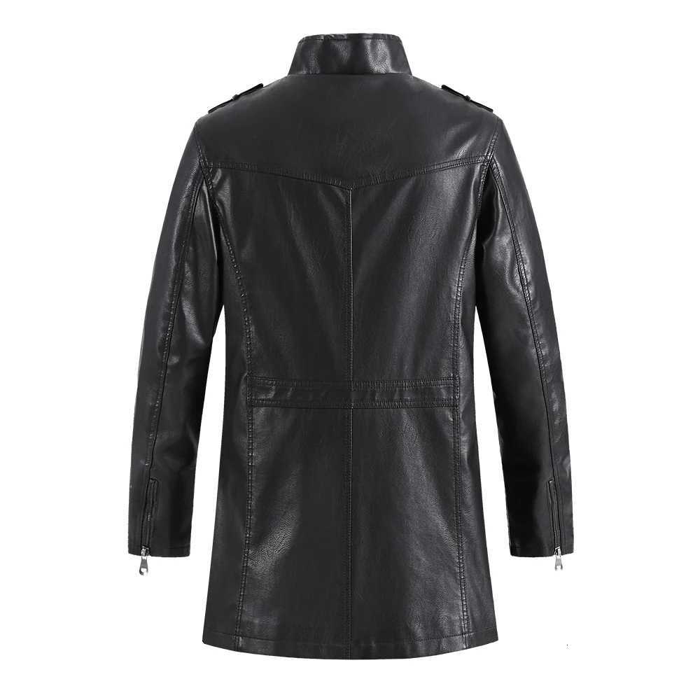 New Winter Long PU Leather Jackets Men Stand Collar Windbreaker Faux Outerwear Motorcycle Casual Warm Leather Coats Man Clothing W251023