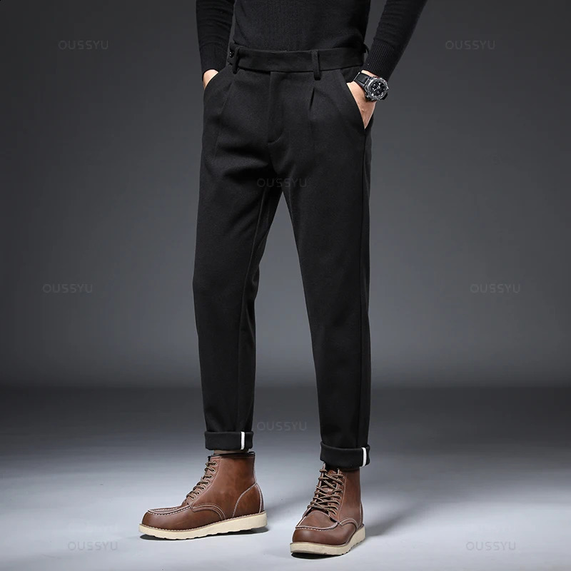 Autumn Winter Worsted Suit Pants Men Thick Business Classic Grey Khaki Woolen Straight Korean Formal Trousers Male Oversized 40 251023
