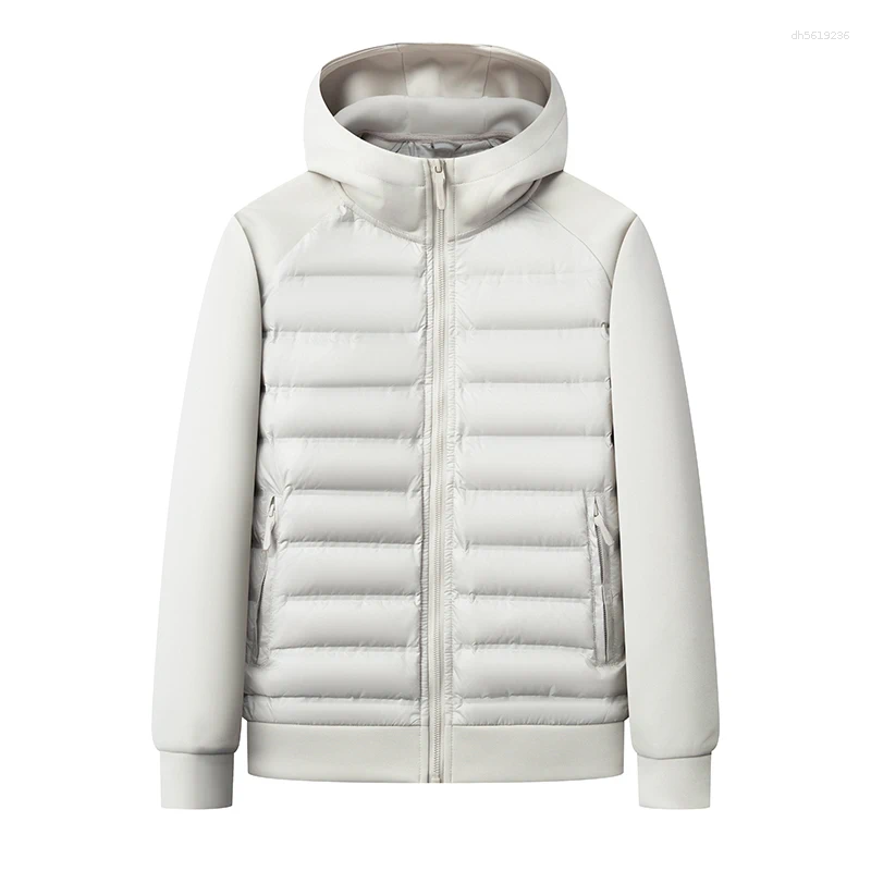 Men's Down High-quality Lightweight Jacket With A Hat Casual And Warm Patchwork For Young Middle-aged People