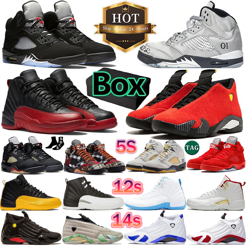 With Box Mens Womens Fast Shipping Basketball Shoes 5s 12s 14s Black Cat Military Sail Red Cement White Oreo Cool University Blue Flame Red Big Size Sneakers