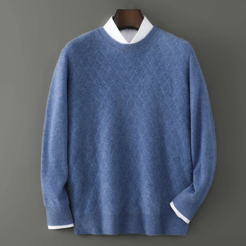 Mens 100 Pure Wool Sweater ONeck Loose Pullover AutumnWinter Large Size Knitted Bottom Shirt Korean Business Casual Tops 251016