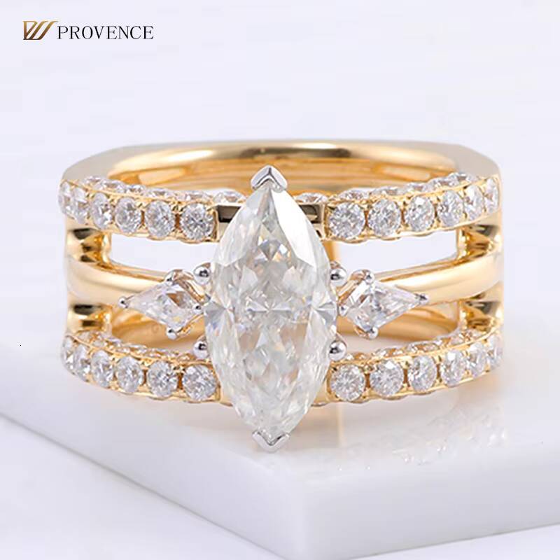 Custom Elegant Jewelry 14k 18k Yellow Gold VVS D Diamond Engagement Ring Marquise Cut Moissanite Ring 2ct Wedding Ring for Women