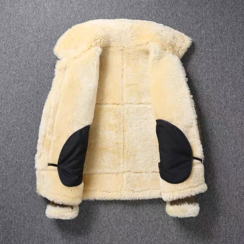 Original Ecological Sheepskin Fur AllInOne Winter B3 Genuine Leather Jacket Mens Thickened Warm Large Size 251023