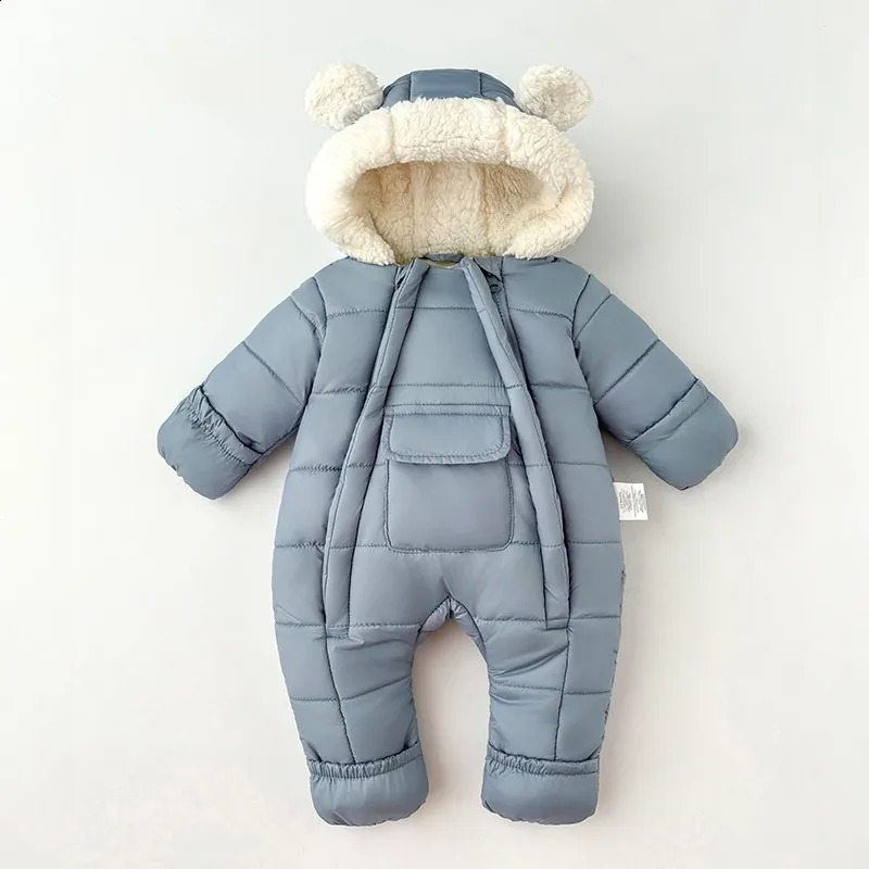 30 Winter Baby Boys Girls Rompers Solid Color Berber Fleece Lining Thick Warm Hooded Bodysuit For Kids One Piece Overalls 251023