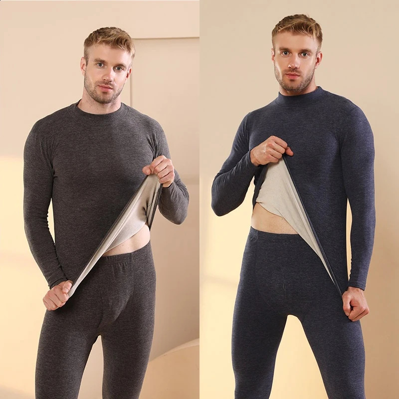 Autumn Winter Mens Cashmere Silk Soft Comfortable Warm Underwear with Thickened Plush Set for Men Women Thermal Clothing 251023