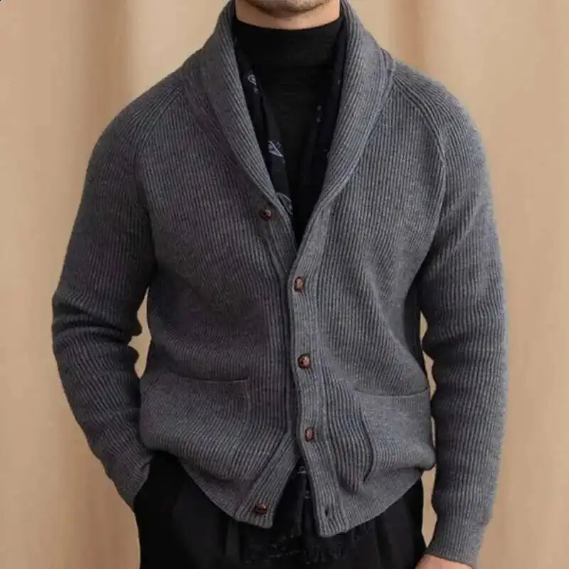 Winter British Retro Sweater Cardigan Warm Coat Men Single Breasted Top Pocket Knitting Sweaters Solid Color 251023