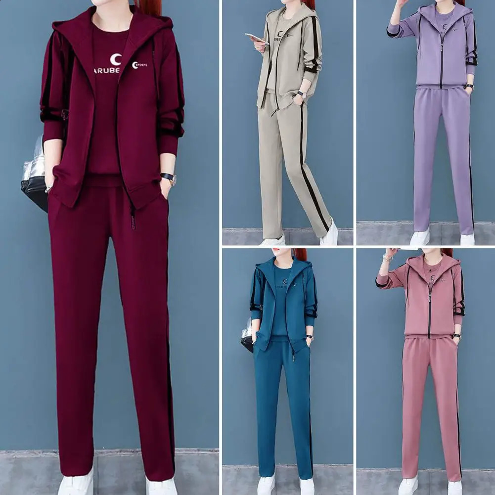 Stylish Suit Long Sleeve Casual Women Fashion Letter Print Top Vest Pants Sportswear Sweatshirt Set Keep Warm 251022