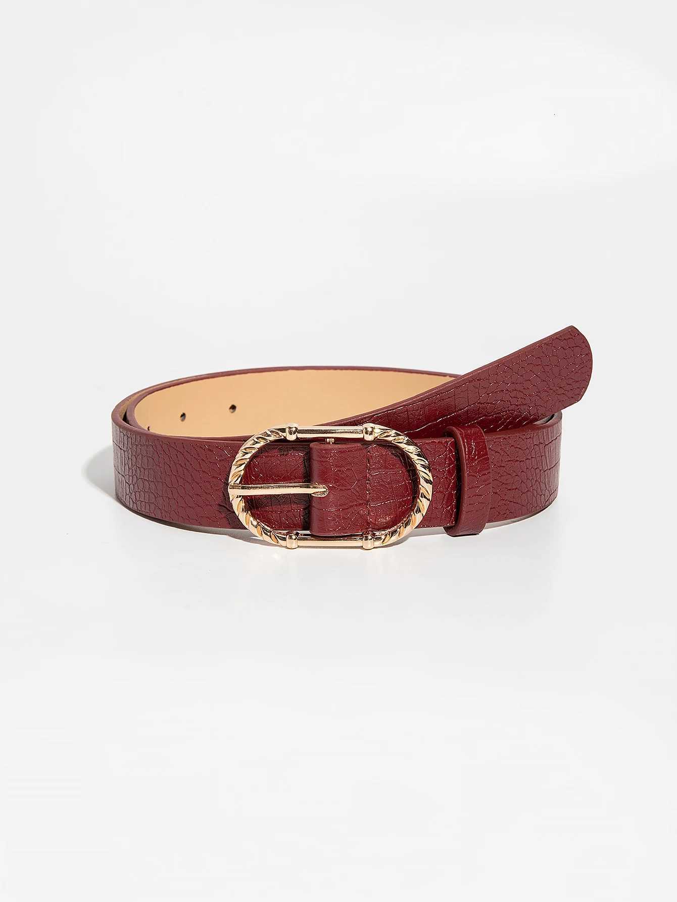 1pc Luxury Retro GoldTone Metal Buckle Burgundy Crocodile Embossed Leather Belt Versatile For Daily WearXJ251023