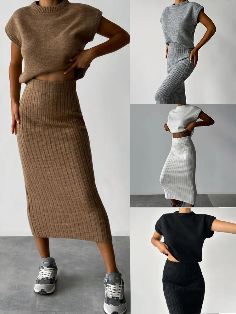 Womens Sleeveless Pullover Top Slim Long Skirt Sweater Set Versatile Fashion Sexy Girl Wind Suit Trendy Outfit 251022