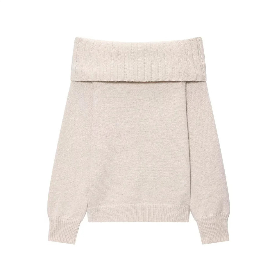 Women Boat Neck Fashion Solid Off Shoulder Sweater Long Sleeve Knitted Pullover Sweater Autumn Female Casual Knitwear Chic Top 251023