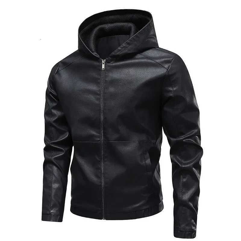 Mens Slim Fit Leather Jacket with Hood Motorcycle Style Black Brown Coffee Color Casual Outerwear Shipped on the Same Night W251023