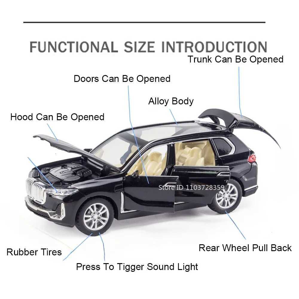 132 Scale X7 X5 Toy Car Models Alloy Diecast Miniature Models Sound Light Doors Opened Pull Back Ornament Vehicles Child GiftsT251023