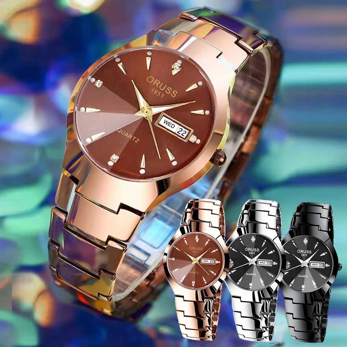ORUSS Top Brand Men Watch High Quality Stainless Steel Waterproof Luminous Pointer Week Calendar Man Original Quartz Wrist watchL251023