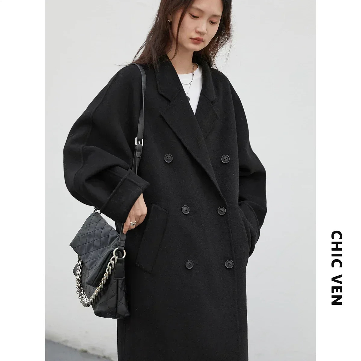 CHIC VEN Women Long Doublesided Woolen Coats Retro Loose Female Overcoat Double Breasted Ladies Windbreak Autumn Winter 251021