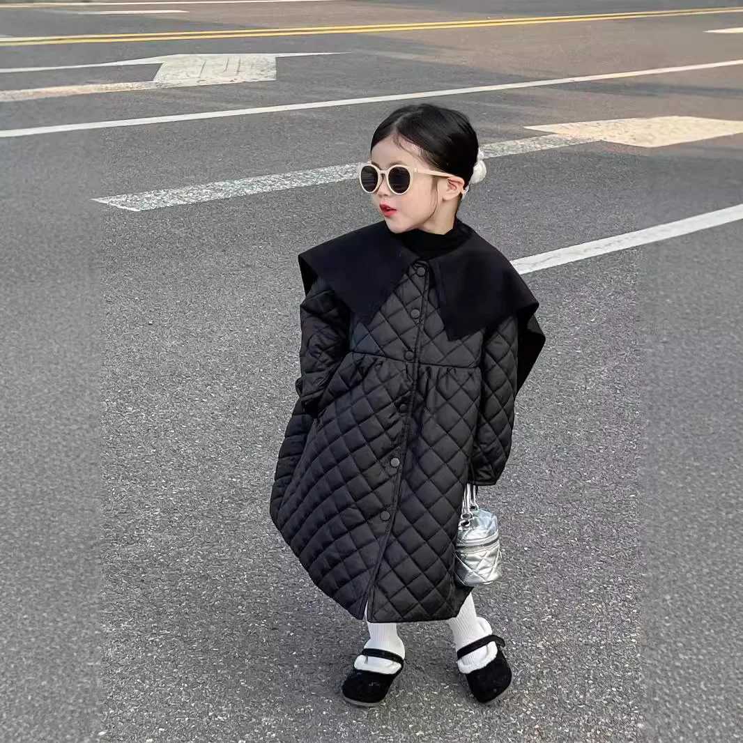 Korean Childrens Clothing 2024 New Fashionable Cotton Big Collar Loose Warm Cotton Coat Jacket Y251023