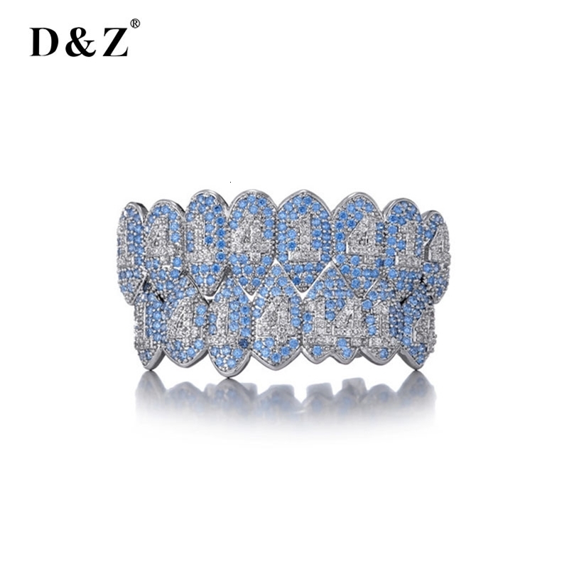 DZ Teeth Prong With Bling Cubic Zircon Silver Color Eight Top Bottom Grills Set For Hip Hop Gift 251022
