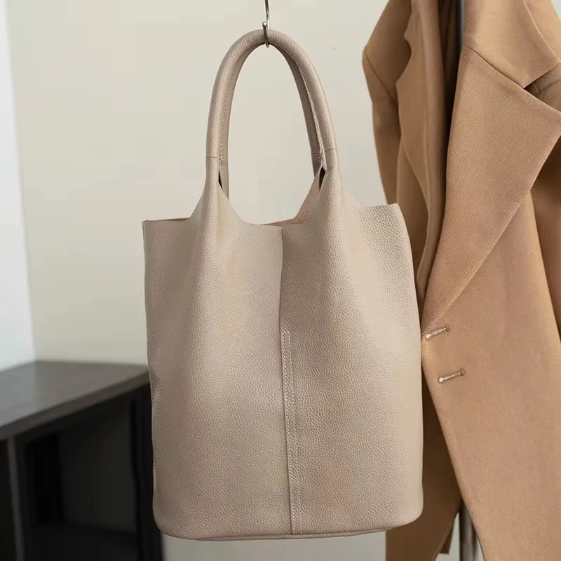 Genuine Grade Leather Women Tote Bag Ladies Soft Cowhide Shoulder Handbag Large Female Bucket 251018