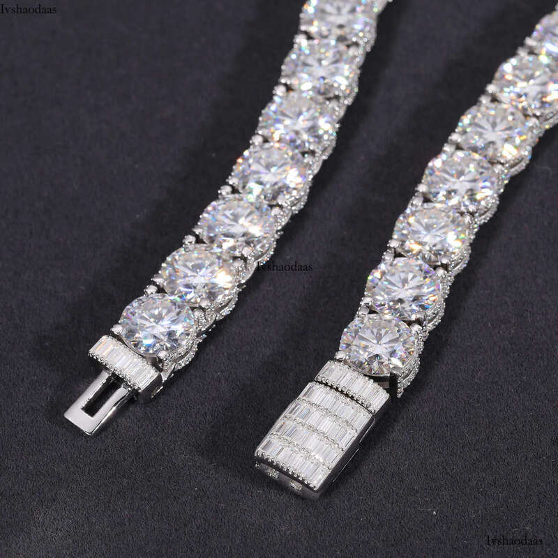 Designer-style high-end necklace2025 Design Iced Out Bracket 10mm Sterling Sier Vvs Moissanite Dia Baguette Buckle Tennis Chain Necklace aaa