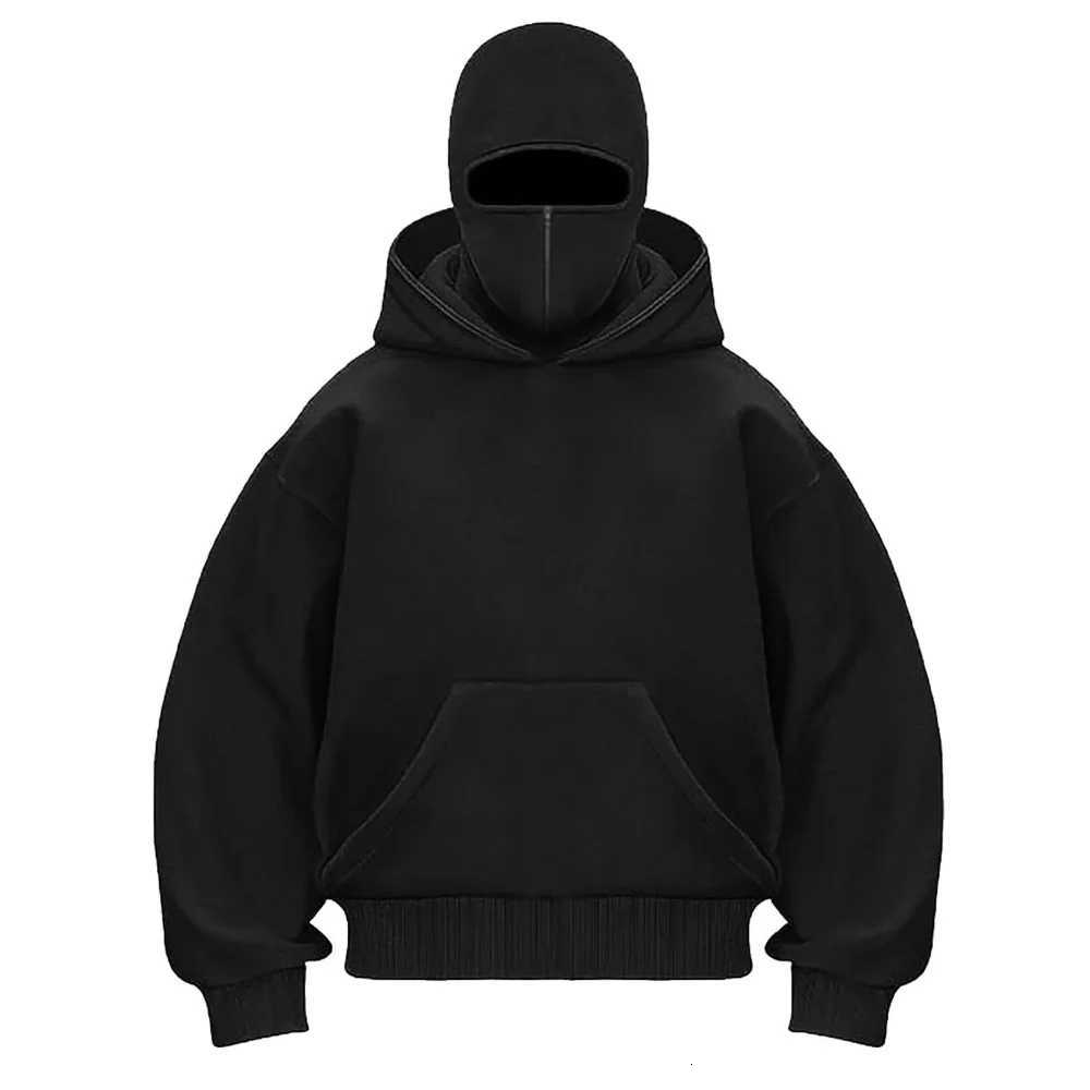 2025 Hot New Mens Balaclava Hoodies Half Zip Up Pullover Double Hooded Fleece Sweatshirt Unisex Fall Winter Outfits For MenT251023