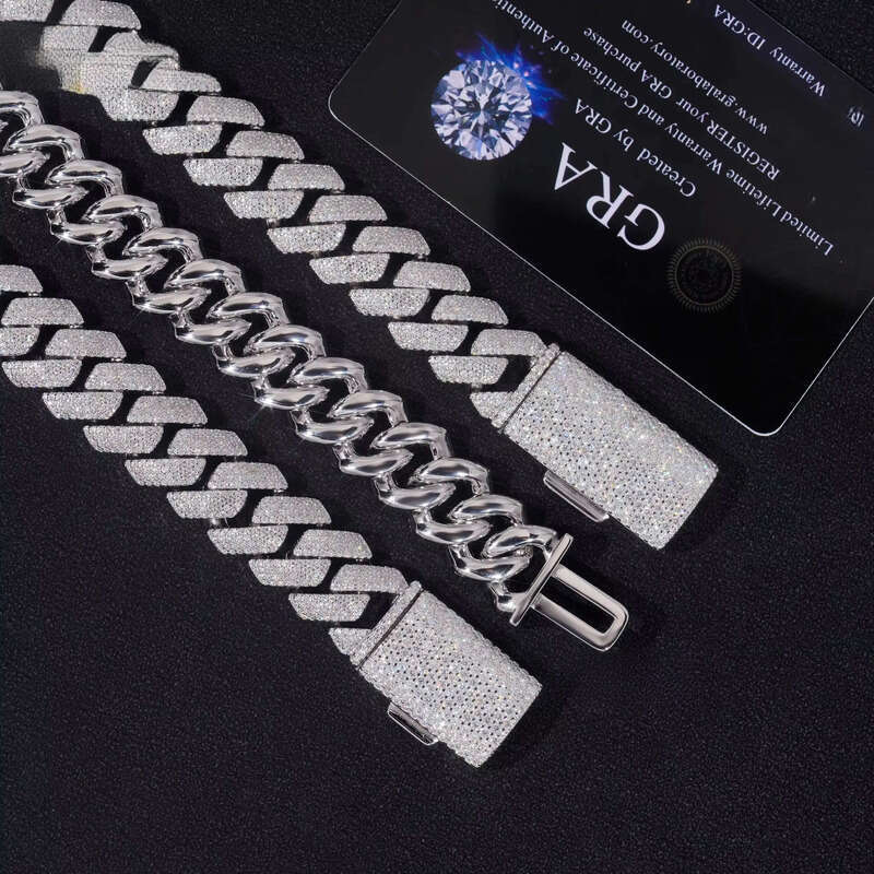 Iced Out Rapper Hip Hop Jewelry High Quality Sterling Sier 15MM 4 Rows Moissanite Cuban Link Chain Ready to Ship