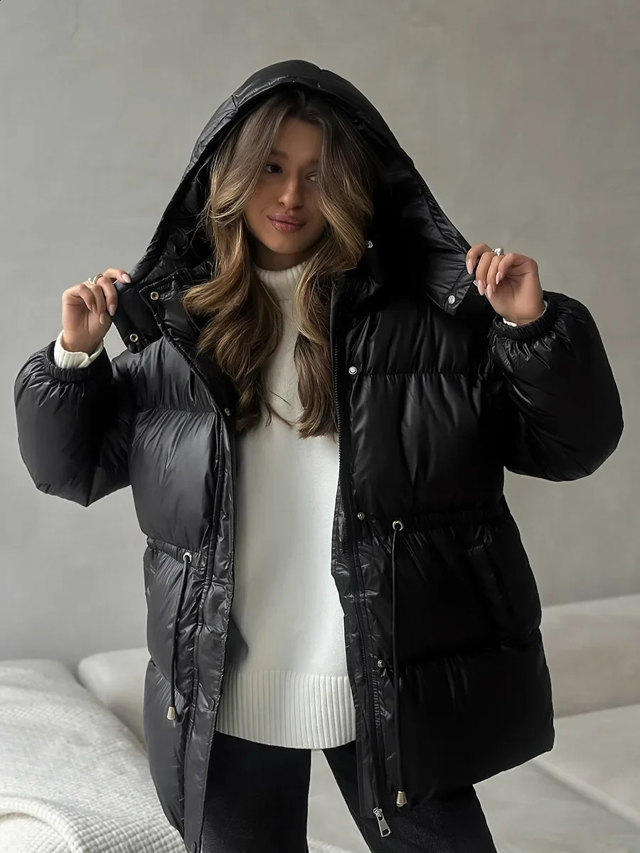 Wolfeel Drawstring Slim Fit Cotton Jacket Womens Winter Hooded Zipper Robe Comfortable Warm Bread 251021