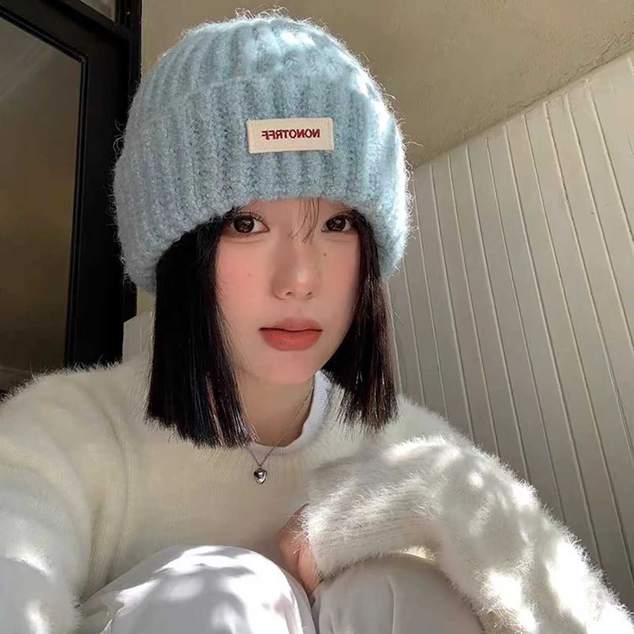 Women Winter Hat Solid Color Woolen Knitted Beanie Outdoor Anticold Ladies Girls Warm Crochet Pullover CapXJ251023