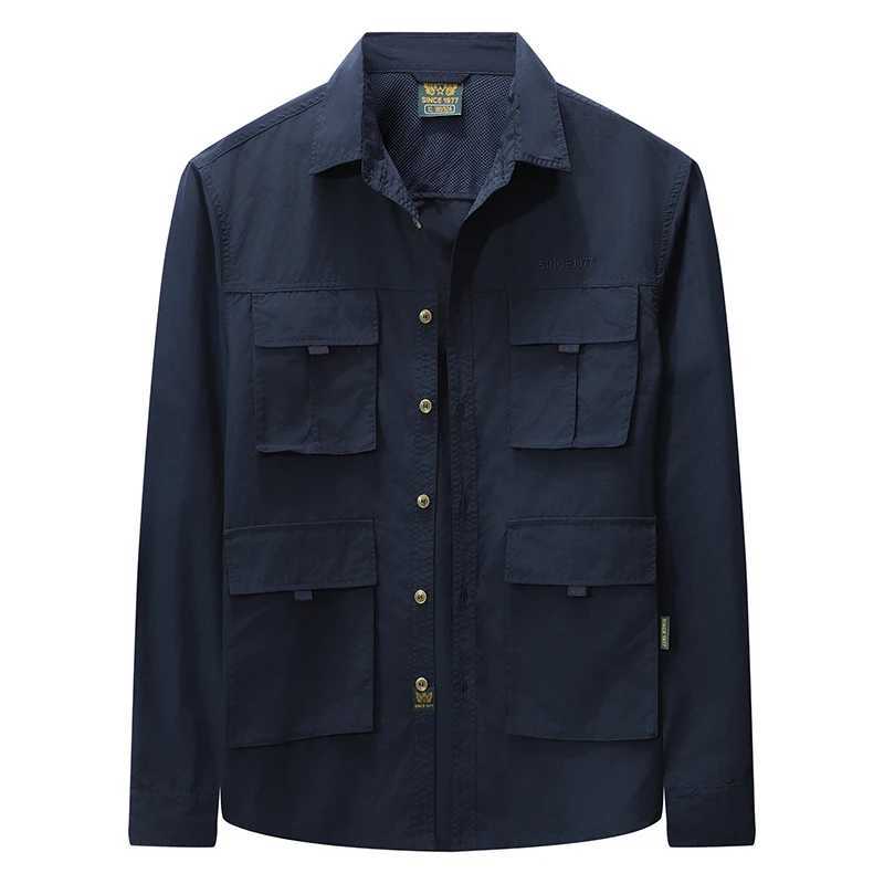 Mens Casual Light Jacket Outdoor Camping Military Tactical FourPocket Lapel Shirt New Casual LongSleeved Coat W251023