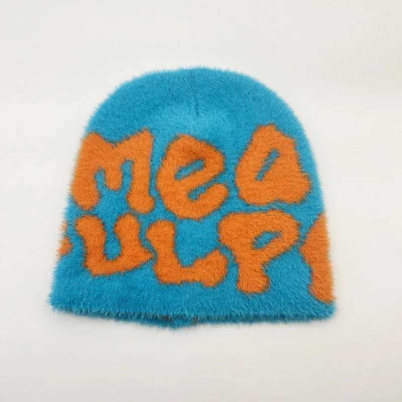 New Ins Popular Unisex Autumn Funny Hat Mink Fur Winter Womens Cap With Letter Beanies Hat Men Warm Soft Skullies Bonnets GiftXJ251023