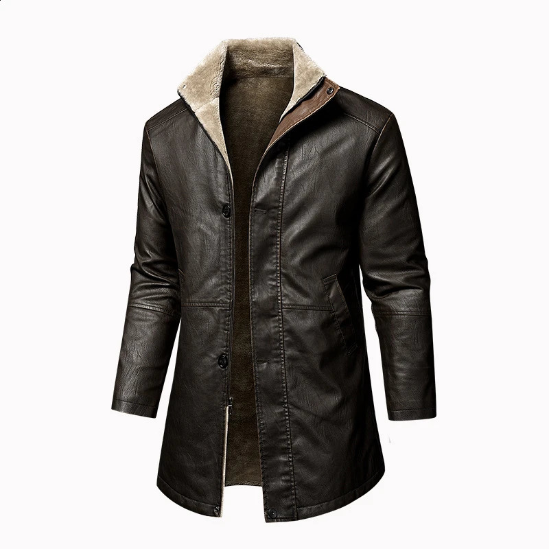 Men Coat Winter Long Leather Jacket Casual Coats Faux Vintage European Size Plus Fleece Large Lapel Suit Fur 251023