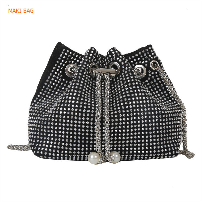 Diamond nail pull rope women's bucket shaped bag, shiny diamond rhinestone full diamond bag, hot selling high-end chain crossbody bag, designer b
