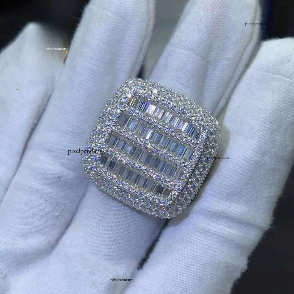 Hiphop Mens Pave Hip Hop Iced Out Cuban Ring Sier Rings Vvs Moissanite Dia Rapper Jewelry