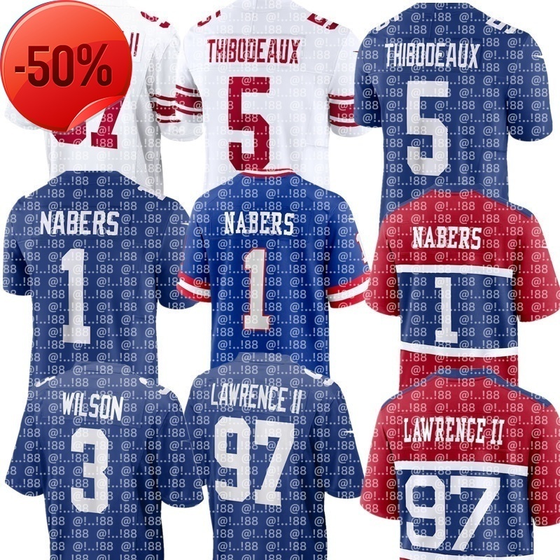 Russell Wilson Malik Nabers Wan'Dale Robinson Cam Skattebo Jaxson Dart Abdul Carter Kayvon Thibodeaux Brian Burns Dexter Lawrence II NFL Giants Football Jersey