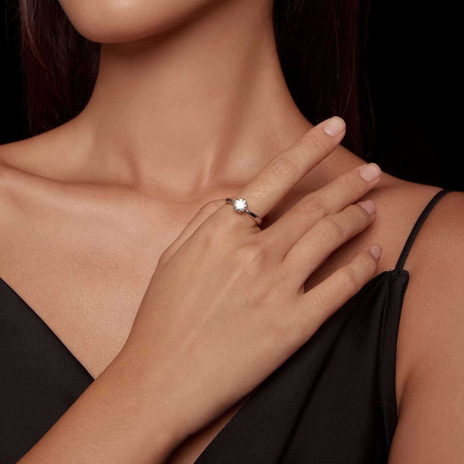 925 Sterling Silver Moissanite Jewelry Rings 08ct 6mm Round Brilliant Cut Diamond Engagement Ring for Women